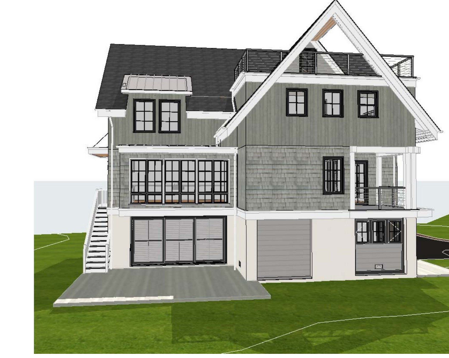 Architectural rendering of the left side yard view of the residence