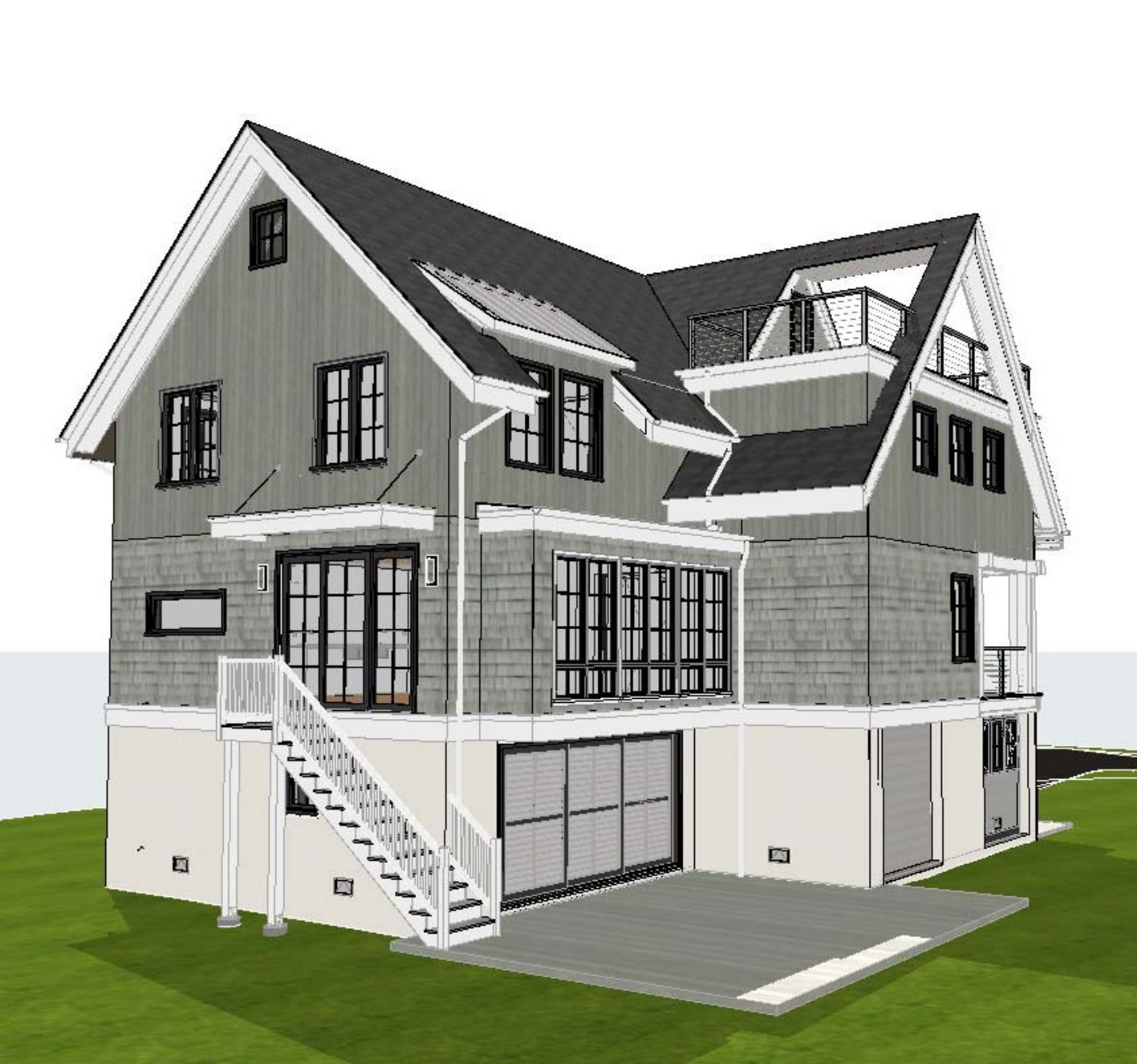 Architectural rendering of the rear yard view with terrace and stair